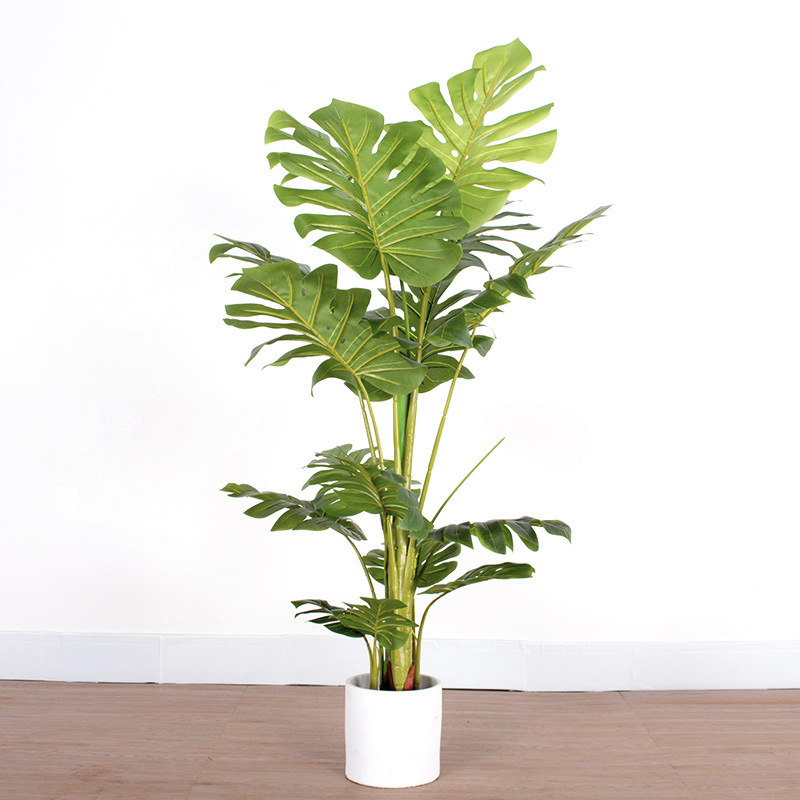 Plantas verdes artificiales de alta gama, bonsái de monstera artificial, plantas en maceta de monstera para decoración de ventanas, plantas artificiales al por mayor