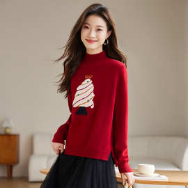 红色毛衣高领短款2023秋冬新款韩版设计感拼色上衣洋气打底针织衫