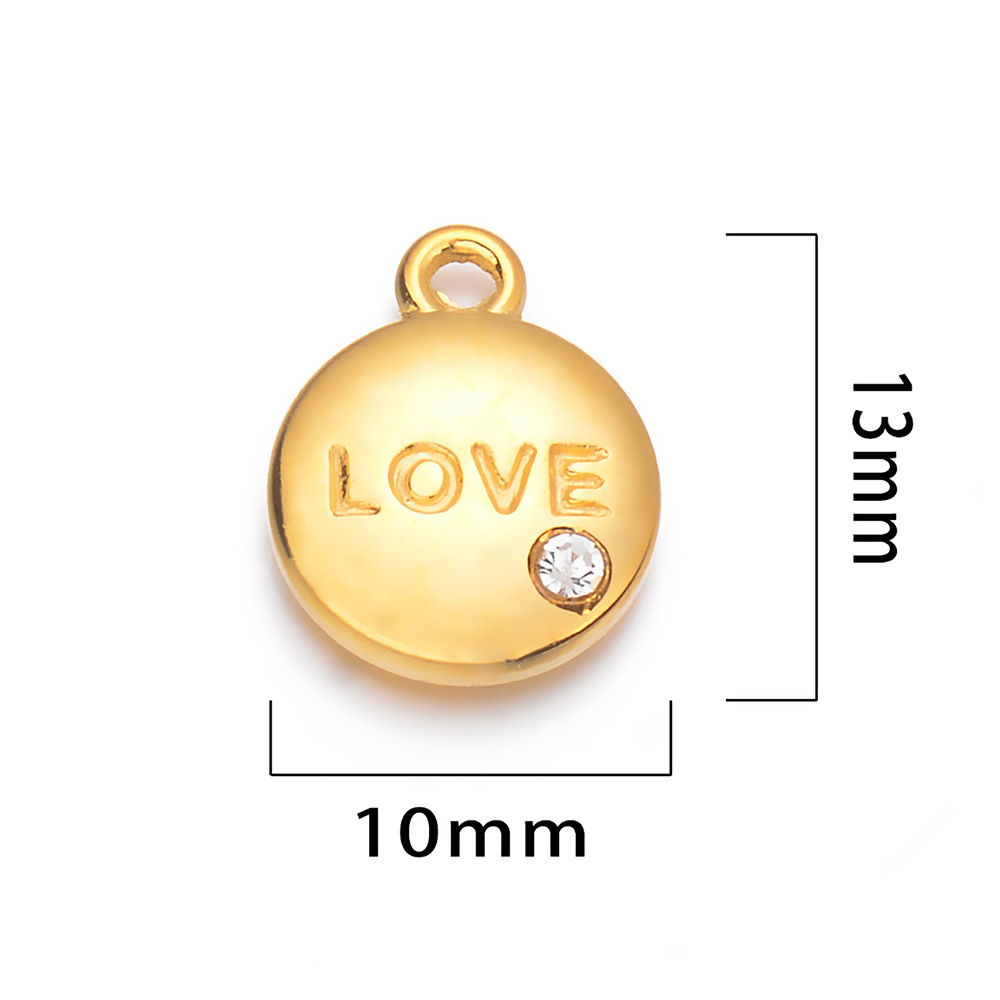 10g Weight PVD Coated Gold Plating Process 5 PCS/Package Stainless Steel Zircon Love Round Pendant