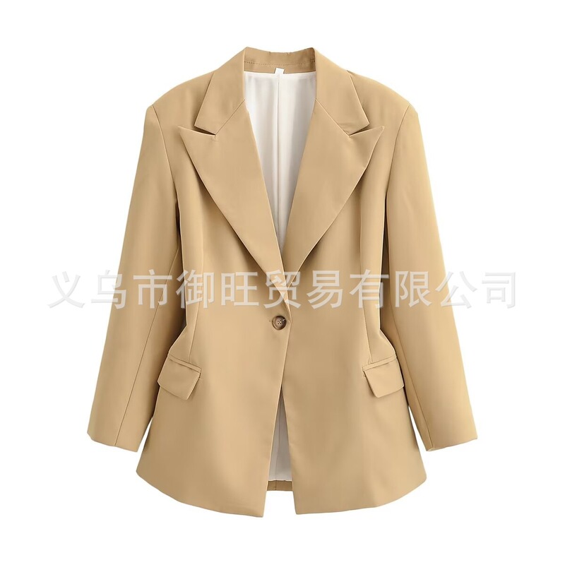 Pb&Za2026 New Summer Women's Clothing Simple Casual Long-Sleeved Lapel Elastic Waist Slim-Fitting Suit Jacket