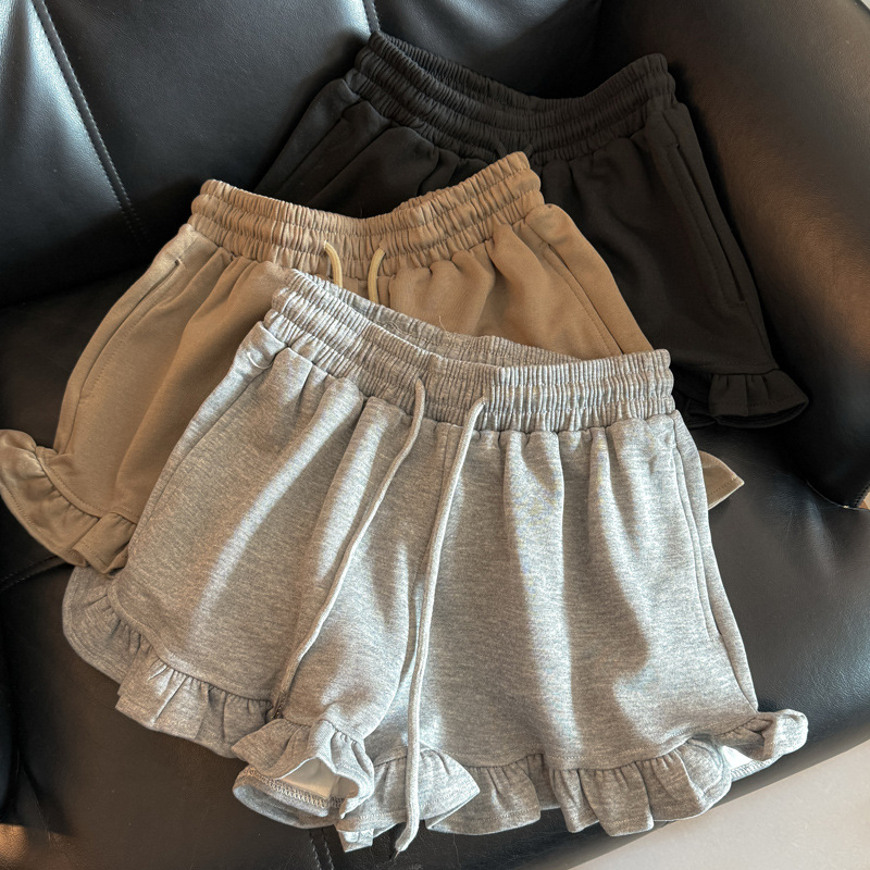European and American-style Real Shot High Waist Wide Leg Casual Shorts Women's Summer Korean-style Loose All-match Wood-ear Sweatpants