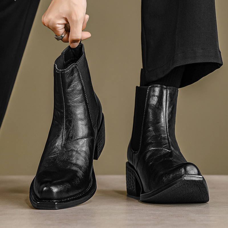 2025秋冬新款切尔西鞋厚底尖头潮男英伦高帮马丁靴休闲高跟增高靴