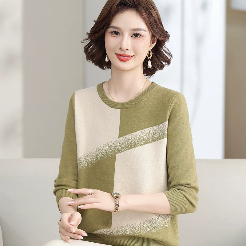 Мама средних лет осенняя мода новый темпераментный вязаный свитер с длинными рукавами свободный свитер с нижним дном женский средний и пожилой дикий топ