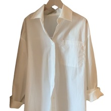实拍夏季纯色衬衫宽松设计感小众白色上衣白色复古长袖衬衣