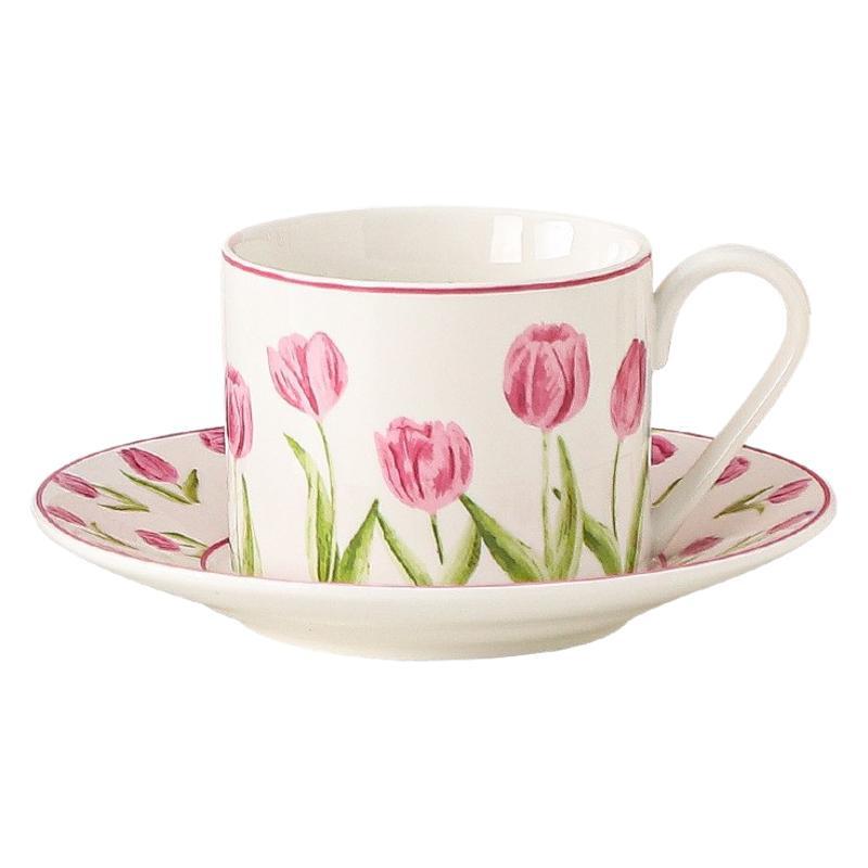 Taza y platillo de tulipán creativo Caja de regalo de alta gama Taza de mano Taza de café de cerámica Juego de platillos Taza de alto valor