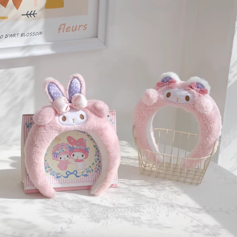 2025 新サンリオメロディー羊毛ぬいぐるみヘッドバンドかわいい漫画ホームガール洗顔ヘアピンヘッドバンド|undefined