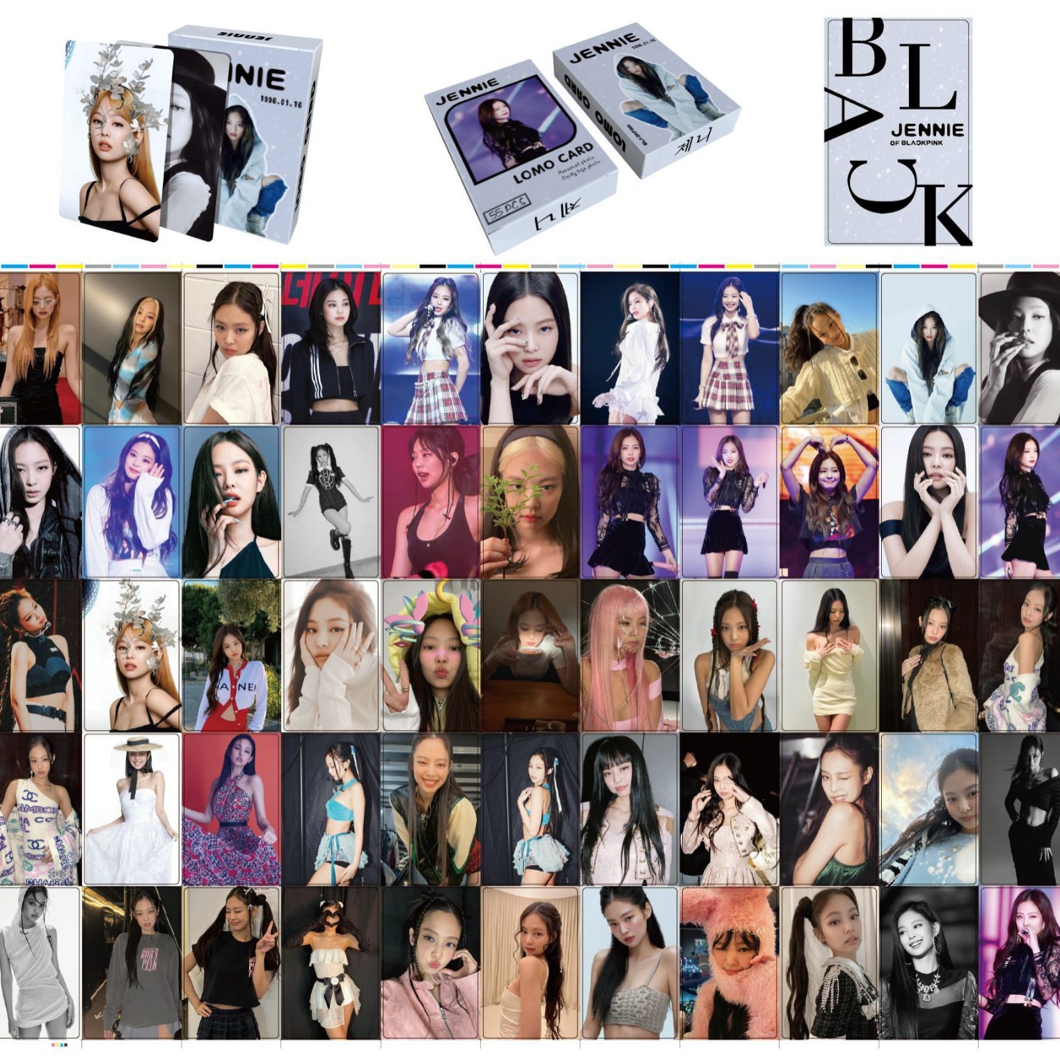 55 pieces of BP pink and ink peripheral lomo cards, postcards, genuine size JENNIE photo cards album