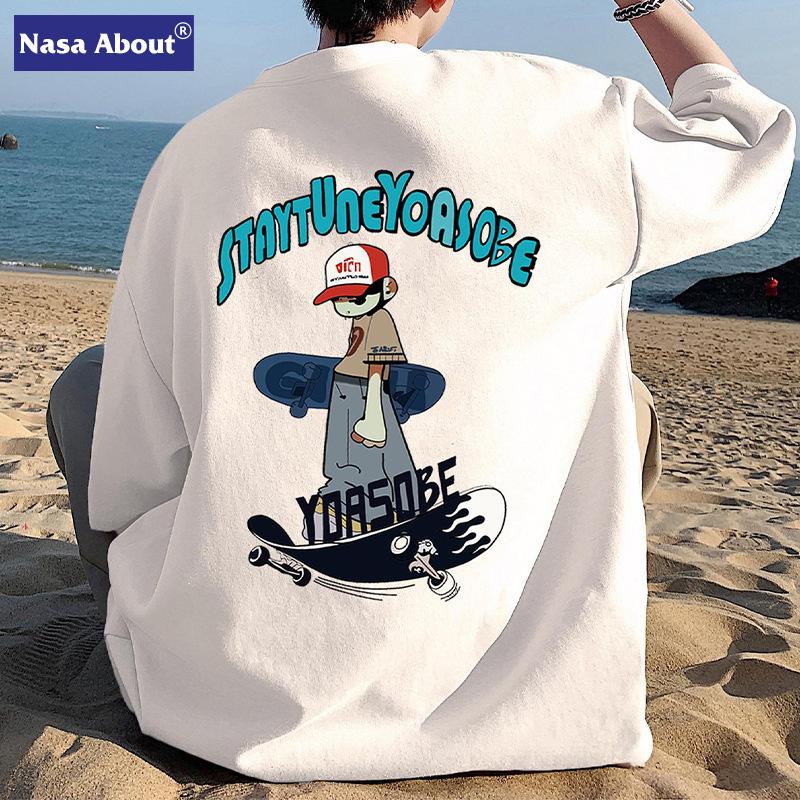 NASA Cotton Short-sleeved T-shirt Men's Summer Fashionable Brand New plus size Loose Top Teenager Printed Half-sleeved Couple's T-shirt