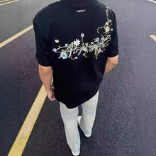 美式高街潮牌小众花卉刺绣短袖T恤男2025夏季新款青少年痞帅上衣