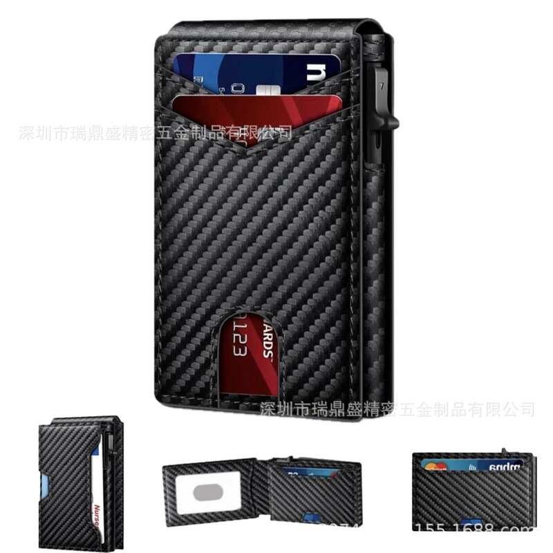 Men's Tactical Wallet Carbon Fiber Bifold Magnetic Rfid Blocking Card Holder Id Card Case Pop-Up Card Box for Men