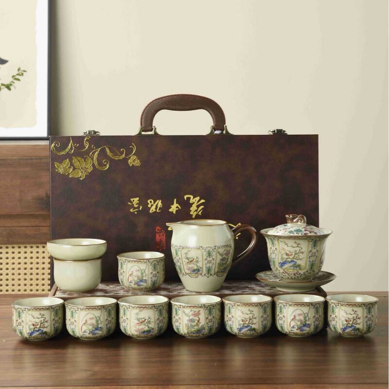 汝窑玫瑰盖碗礼盒装套装茶具茶壶茶杯商务伴手礼企业周年庆纪念批|undefined