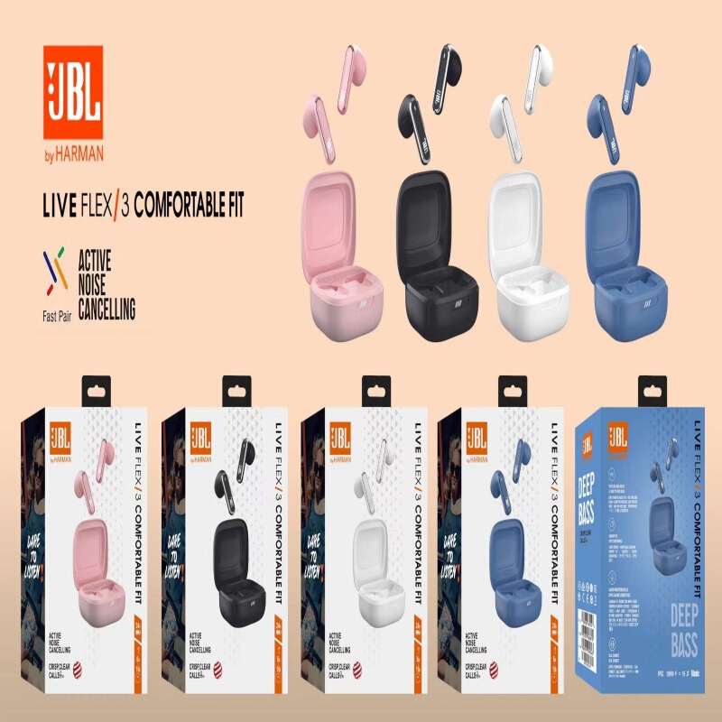 Cross-Border New Product Suitable for Jbl Flex/3 Bluetooth Headset True Wireless Noise Reduction Small Crystal Bean Semi-In-Ear Type with Logo