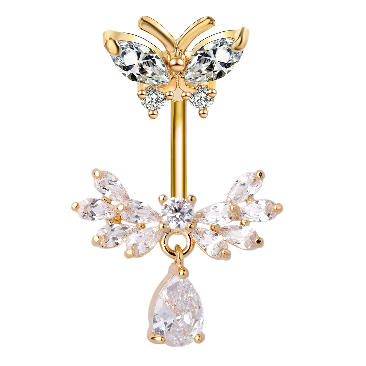 Piercing ombelico ultra brillante con ali d'angelo e zircone_voghion.com