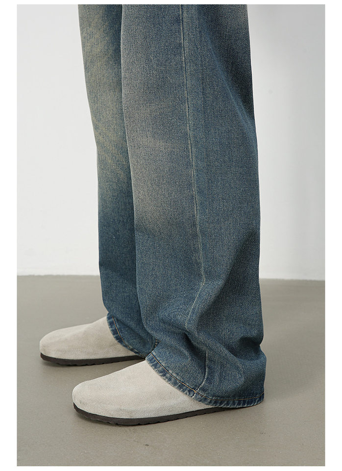 Quần jean nam ống rộng suông thẳng phong cách Mỹ, denim wash đơn giản — màu xanh, màu xanh nhạt chi tiết 14