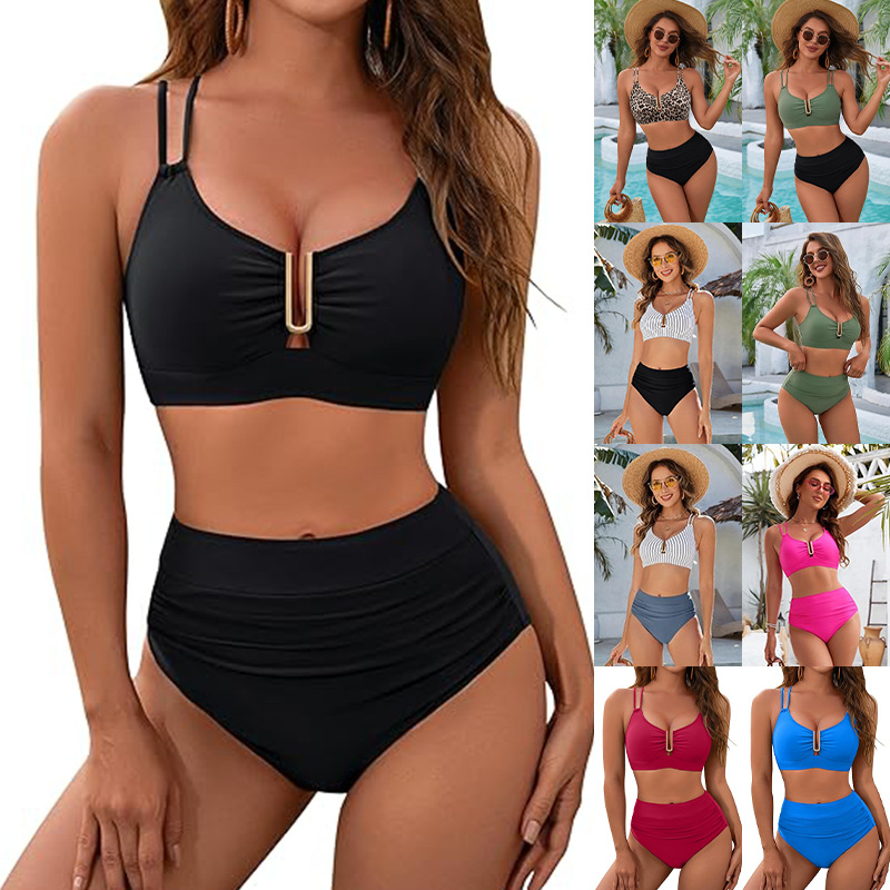 Sexy rückenfreier Damen-Badeanzug mit verstellbaren Bändern – Push-up-Bikini für kleine Oberweite – Unifarben und Farbverlauf – S/M/L/XL_voghion.com