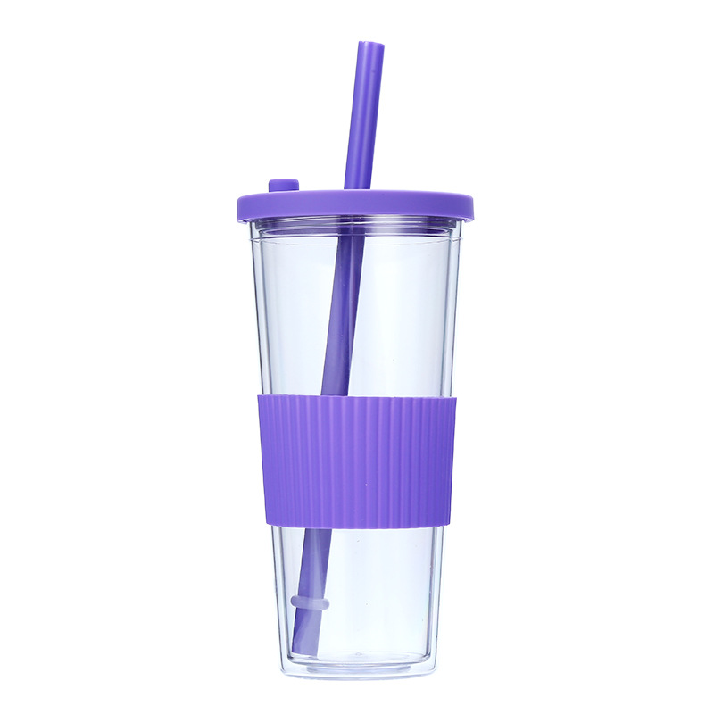 Vaso de Plástico con Pajita, Plástico AS, Doble Capa, Ecológico