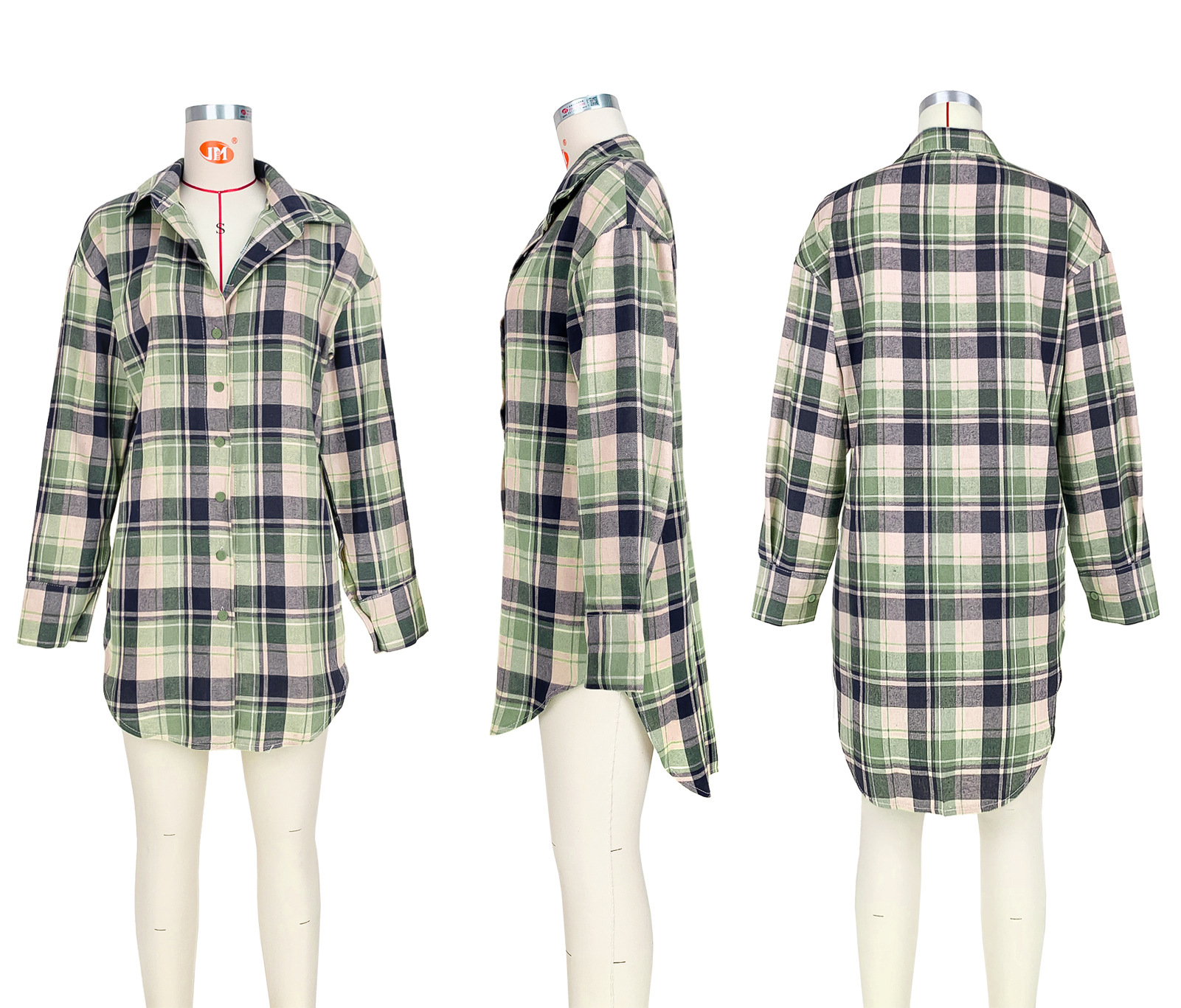 Women Clothing Comfortable Cotton Plaid Coat Shirt Dress