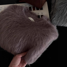 高级感紫色马海毛毛衣女2024冬季软糯宽松慵懒水貂绒针织衫上衣厚