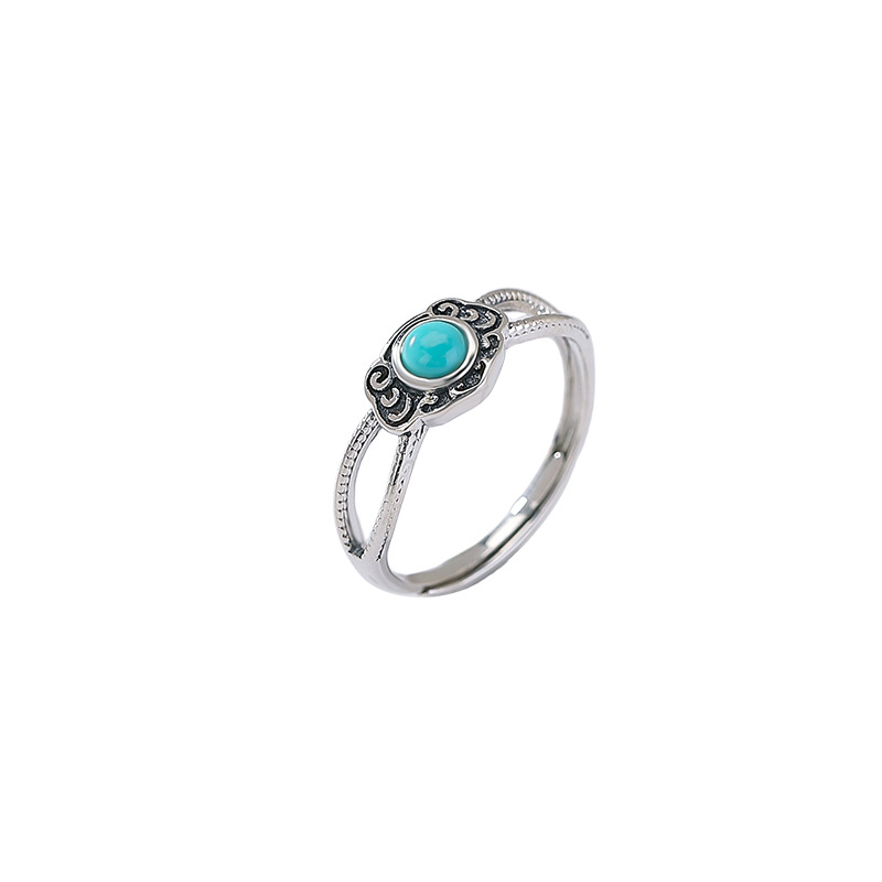 Nhẫn bạc S925 hình hạt tròn xoắn phong cách Trung Hoa retro — một mảnh