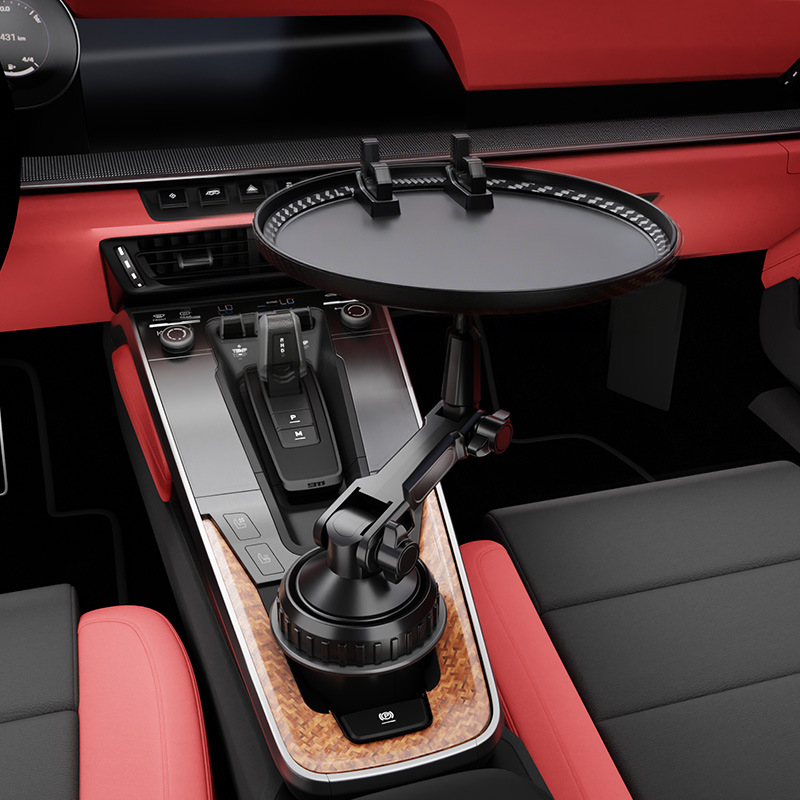 Nuevo coche transfronterizo bandeja redonda portavasos estante multifuncional para alimentos soporte para teléfono móvil plato de bebida de coche