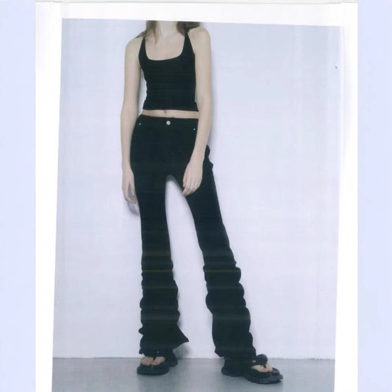 American-Style Black Bootcut Jeans for Women, Summer High-Waisted, Slim-Fit, Fashionable, Long-Leg, Flared, Floor-Length, Stacked Pants