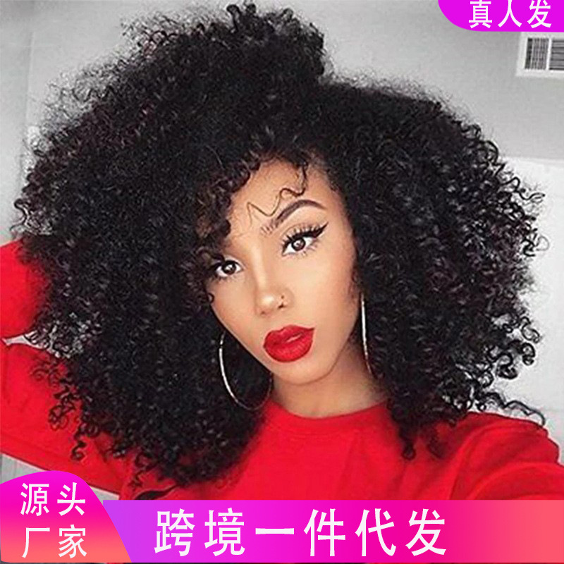 13x4lace afro kinky curly wigs African small curly hair real human hair front lace wig head cover