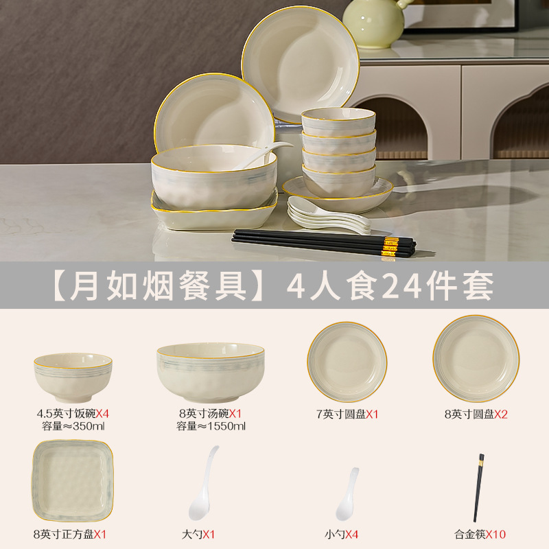 碗碟餐具套装高颜值釉下彩陶瓷碗盘家用乔迁轻奢饭碗乔迁餐具批发|undefined