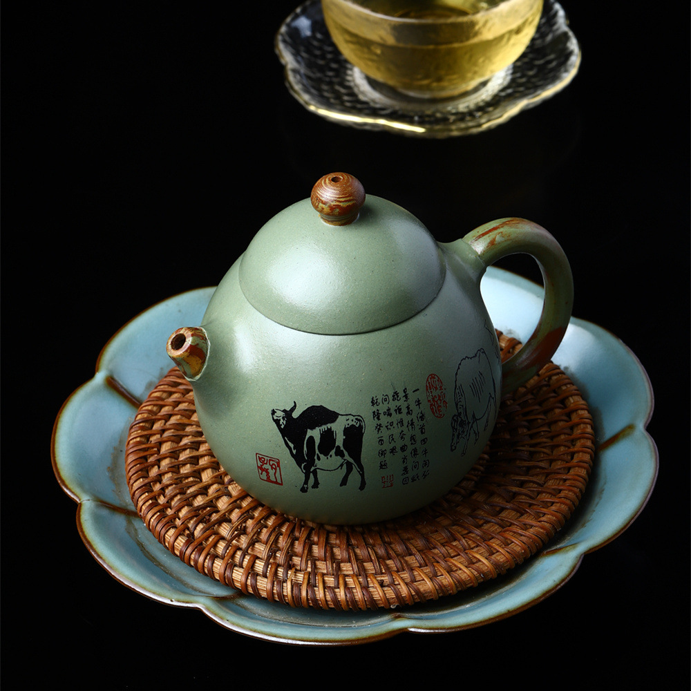 Wu Niu Tu Dragon Яйцо горшок Исин фиолетовый песочный горшок с бобами и зеленым песком Домашний чайник кунг-фу чайный глиняный горшок оптовая продажа