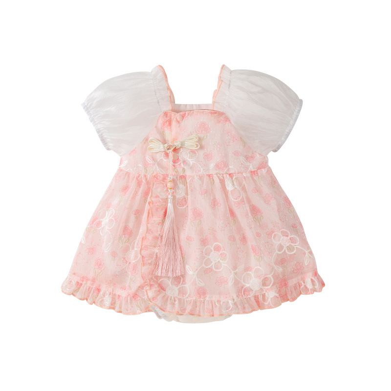 옷 새로운 여름 옷  소녀의 원피스 옷 보름달 백일 얇은 가방 뚱뚱한 원피스 여름