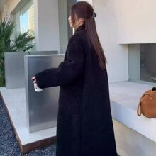 黑色羊羔绒外套2025仿皮毛一体新款加厚冬季保暖中长款毛毛大衣