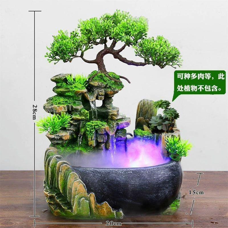 Аквариум, гостиная, каменный сад, колесо фонтана, письменный стол, украшение водного пейзажа, мелкие украшения, ландшафтный дизайн гор и текущей воды, просто и красиво.