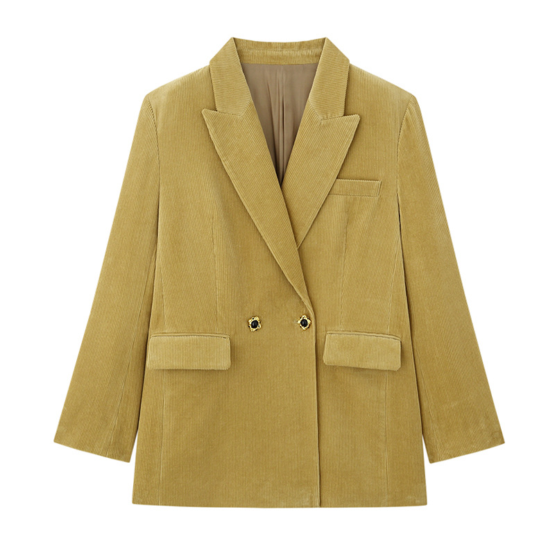 ng2510292 Qing Yi Original Guifengqin Vintage Corduroy Blazer da donna, giacca casual autunnale in cotone con revers a tacca_voghion.com