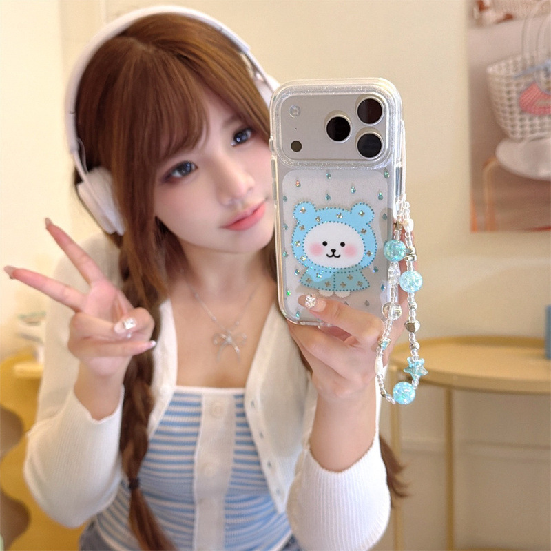 Cute Blue Raincoat Self-Deprecating Bear Suitable for Iphone17 Apple 16Promax/15/14 Mobile Phone Case New Model for Women