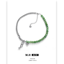 夏季新款绿色串珠项链女小众设计洛可可风个性百搭颈链高质量颈饰