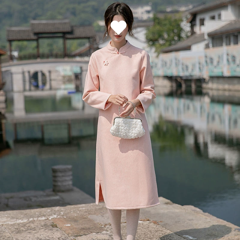 Женское шерстяное платье Cheongsam в чайном стиле, улучшенная версия 2022, новое зимнее утолщенное теплое художественное легкое китайское платье дзен