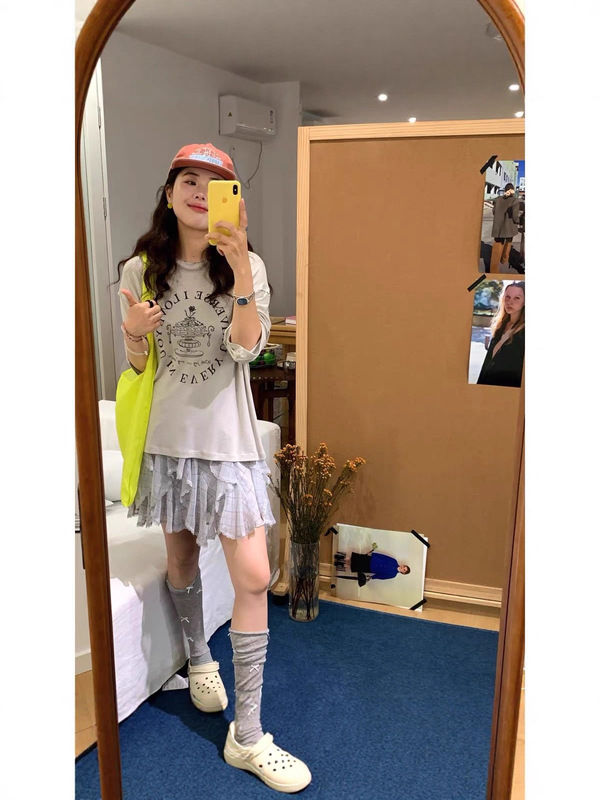 花坛印花微透圆领长袖T恤女夏季薄款韩版宽松百搭轻薄防晒上衣|undefined
