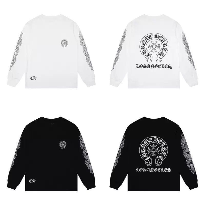 26Ss New Style Chrome Hearts Pocket Print Pure Cotton Long-Sleeve T-Shirt for Men and Women with Horseshoe Pattern 26Ss New Style Chrome Hearts Pocket Print Pure Cotton Long-Sleeve T-Shirt for Men and Women with Horseshoe Pattern