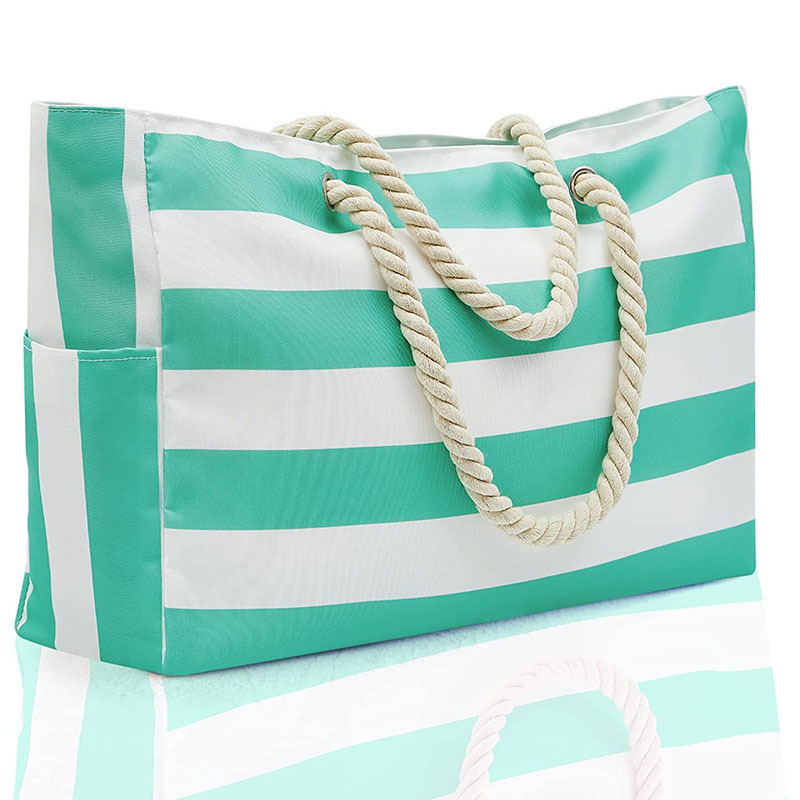 Cross-border Explosive Striped Beach Bag Large Capacity Travel Storage Bag Rough Cotton Portable Shopping Bag