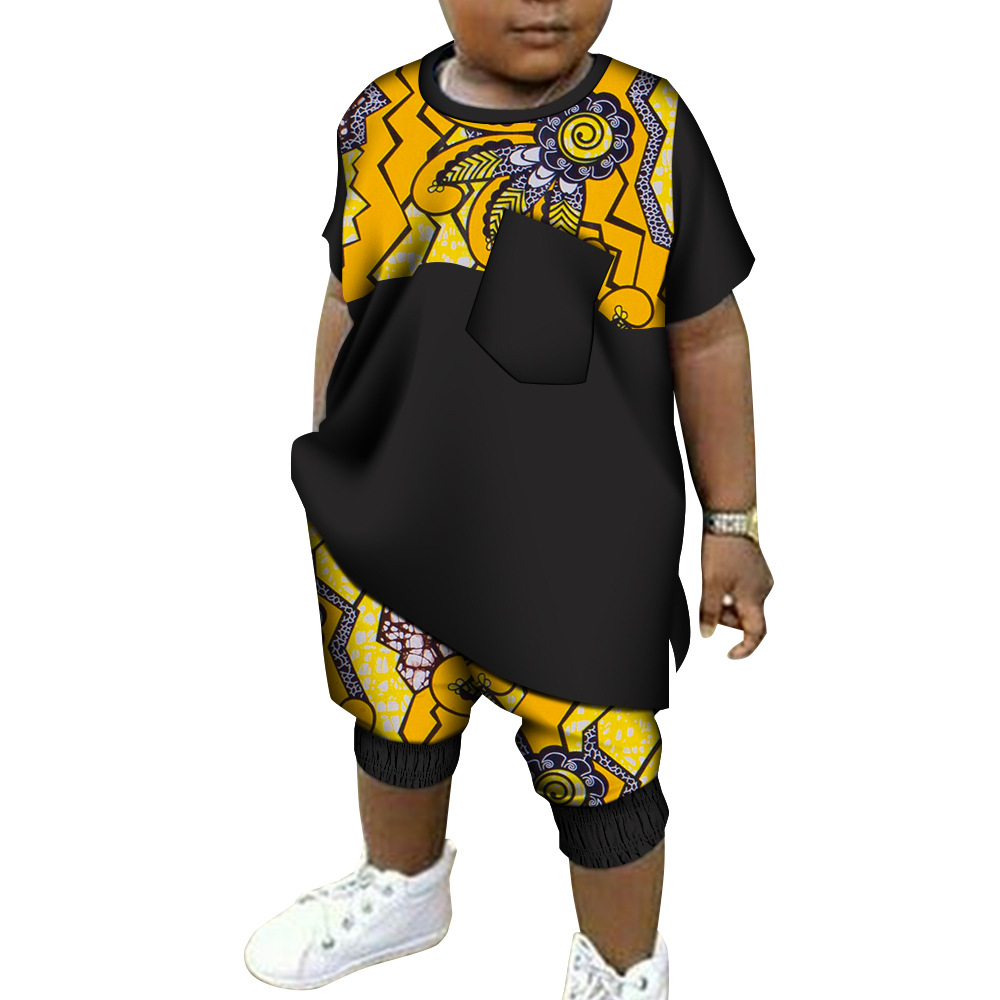 非洲童装新款棉儿童套装休闲短裤和T恤男童套装跨境