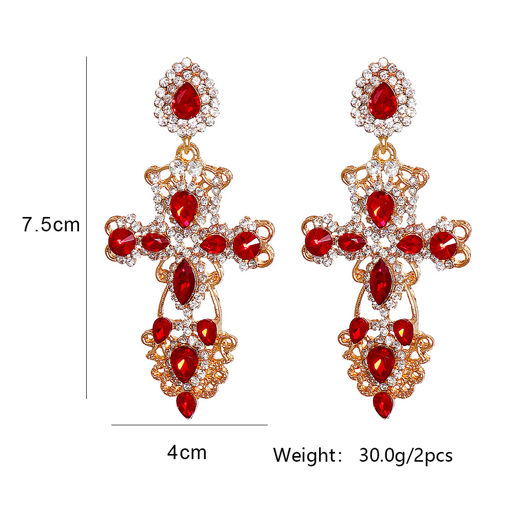 New European And American Cross Earrings Earrings Rhinestone Cross-border display picture 1