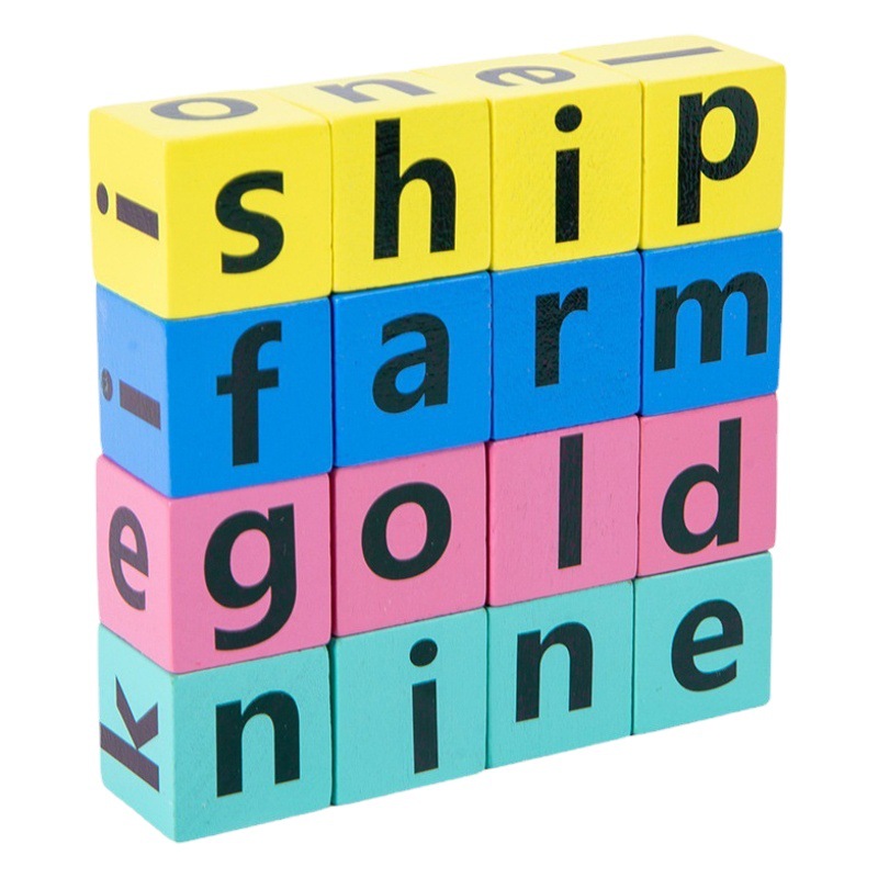 Juego de ortografía transfronteriza de Amazon CVC ortografía natural letras de vocal para niños bloques de construcción giratorios cognitivos juguete