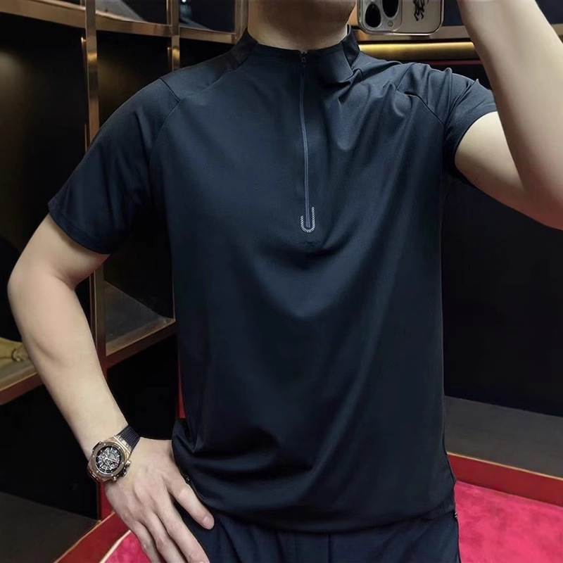 Men's Spring and Summer New Half-Zip Outdoor Casual Fashion Short-Sleeved Comfortable Elastic Slim Breathable Versatile Shirt