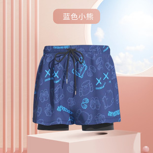 Men's Swimming Trunks plus size Fake Two-piece Anti-embarrassment Lace-up Drawstring Shorts Fashionable Comfortable Breathable Trendy Men's Swimming Pool