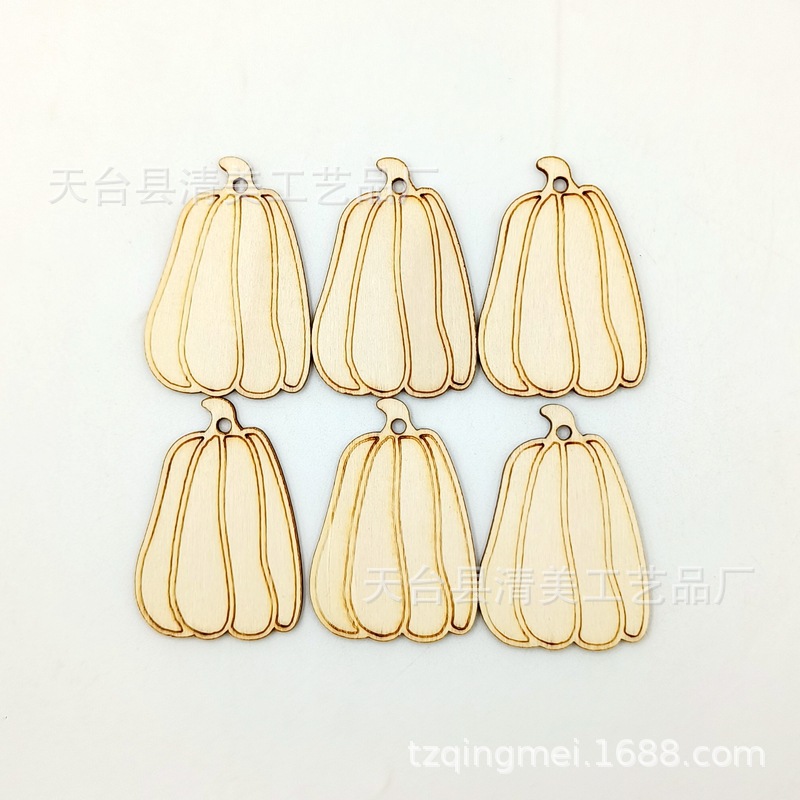 Halloween Acción de Gracias madera grabado calabaza hueco forma DIY madera artesanía decorativa 25 unids/bolsa con cuerda cáñamo