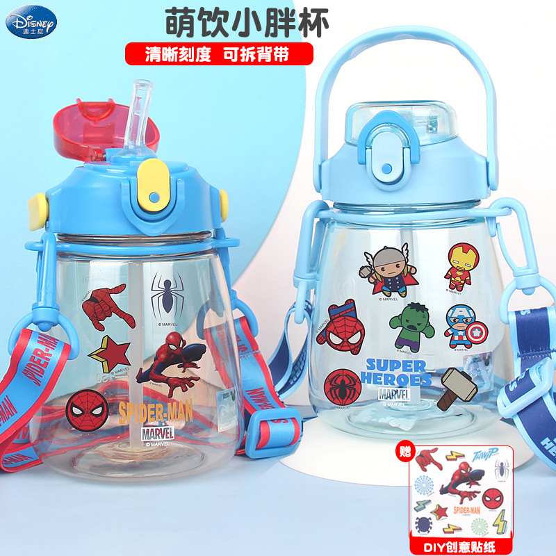 Детская соломенная кружка Marvel Spider-Man для малышей, мальчиков, непроливаемая кружка, летняя бутылка для воды с ремешком, маленькая