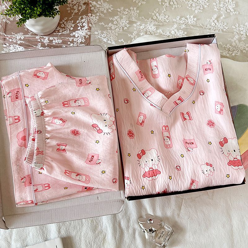 Comercio exterior transfronterizo en nombre de la nube pijamas de algodón para mujer verano nuevo tiro real dulce jersey pantalones cortos de manga corta traje de servicio a domicilio