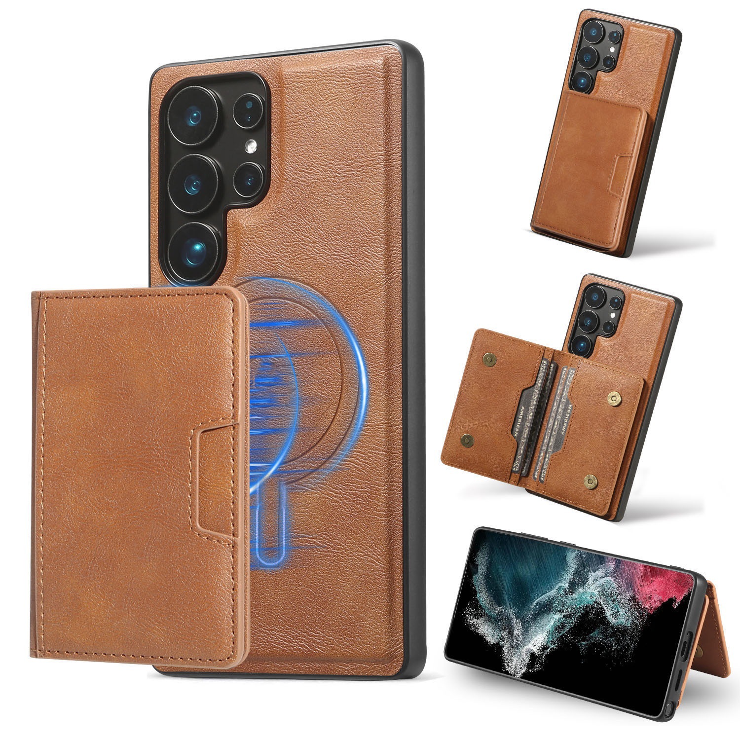 Adecuado para Samsung S25Edge Paquete de tarjeta magnética de anillo plegable Estuche para teléfono móvil Estuche protector de carga inalámbrica MagSafe magnético fuerte S25U