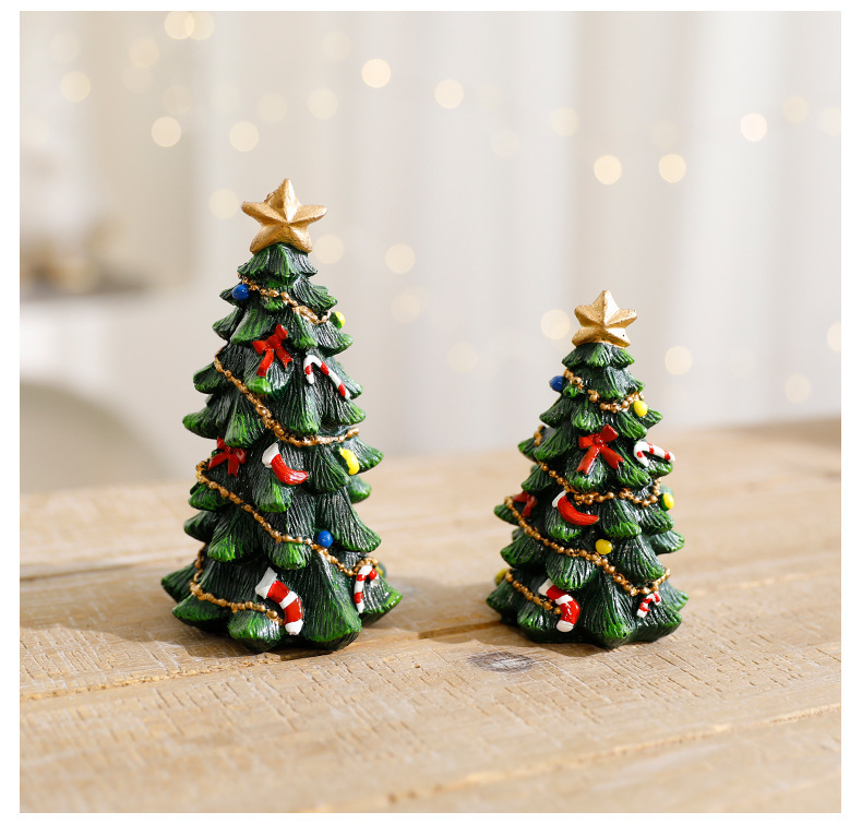Resin Christmas Tree Decor Set – 13.5 Inch Large & Small Desktop Holiday Ornaments For Home & Party_voghion.com