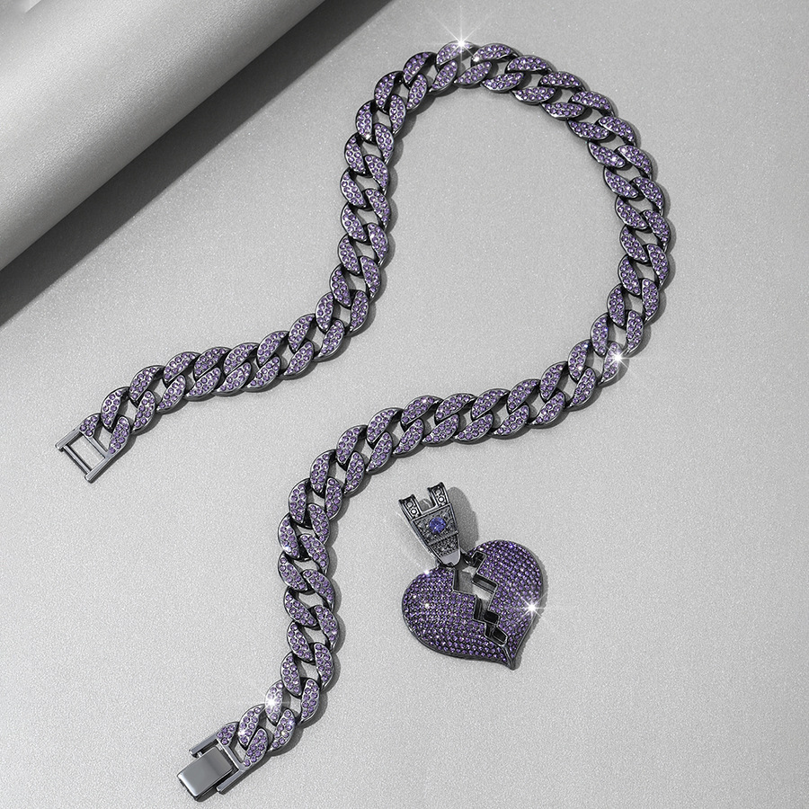 Accessori per gioielli da sposa alla moda, ciondolo a forma di cuore spezzato cubano hip hop con diamanti viola_voghion.com