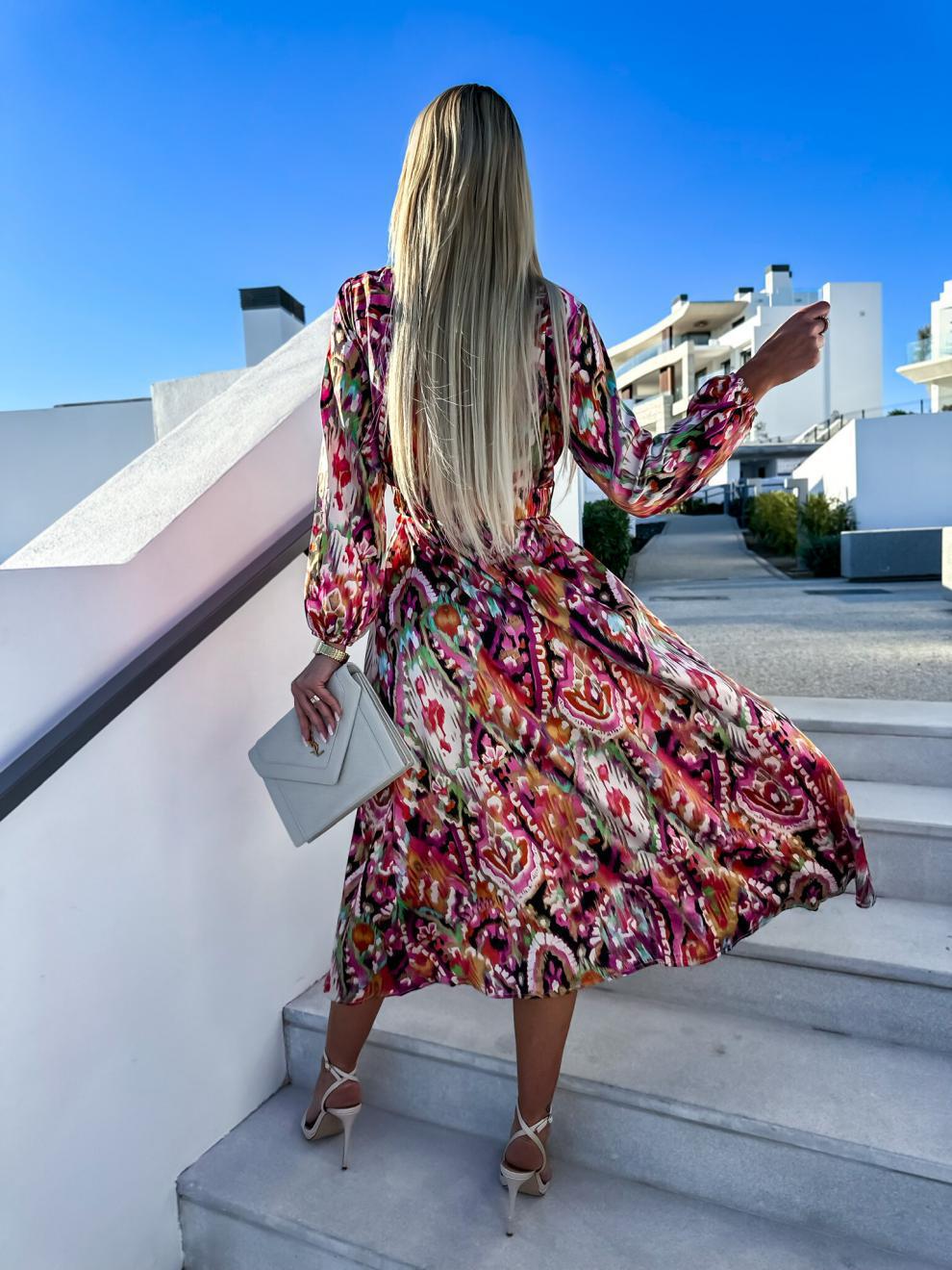 Slim Fit Type Printing Pattern Wholesale Women's Sexy Printing Printing Street V Neck Long Sleeve Slit Dress